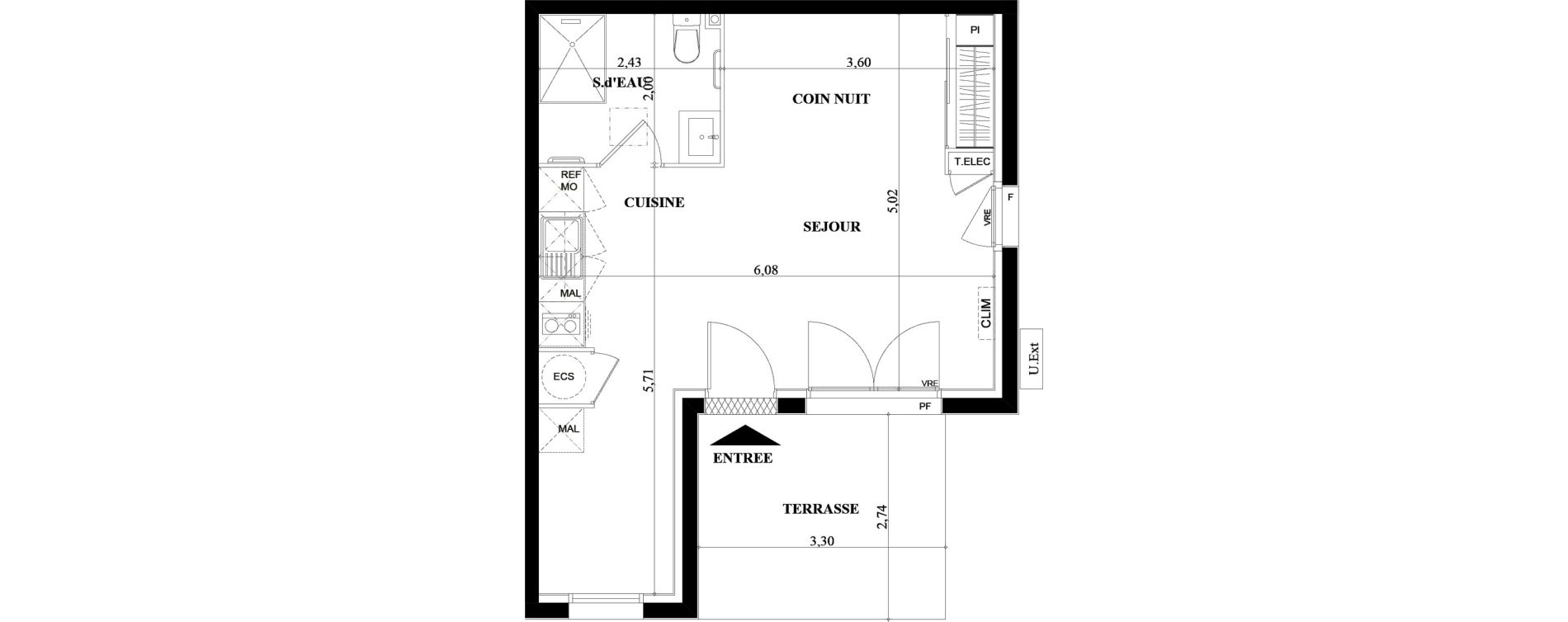 Appartement T1 de 35,00 m2 &agrave; Montauban Centre