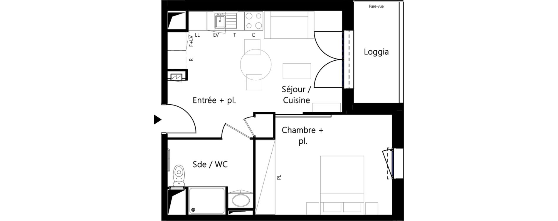 Appartement T2 meubl&eacute; de 40,36 m2 &agrave; Montauban Villebourbon - gare