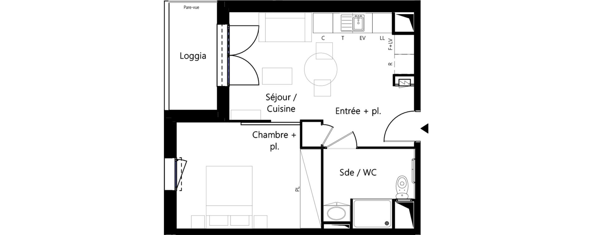 Appartement T2 meubl&eacute; de 40,36 m2 &agrave; Montauban Villebourbon - gare