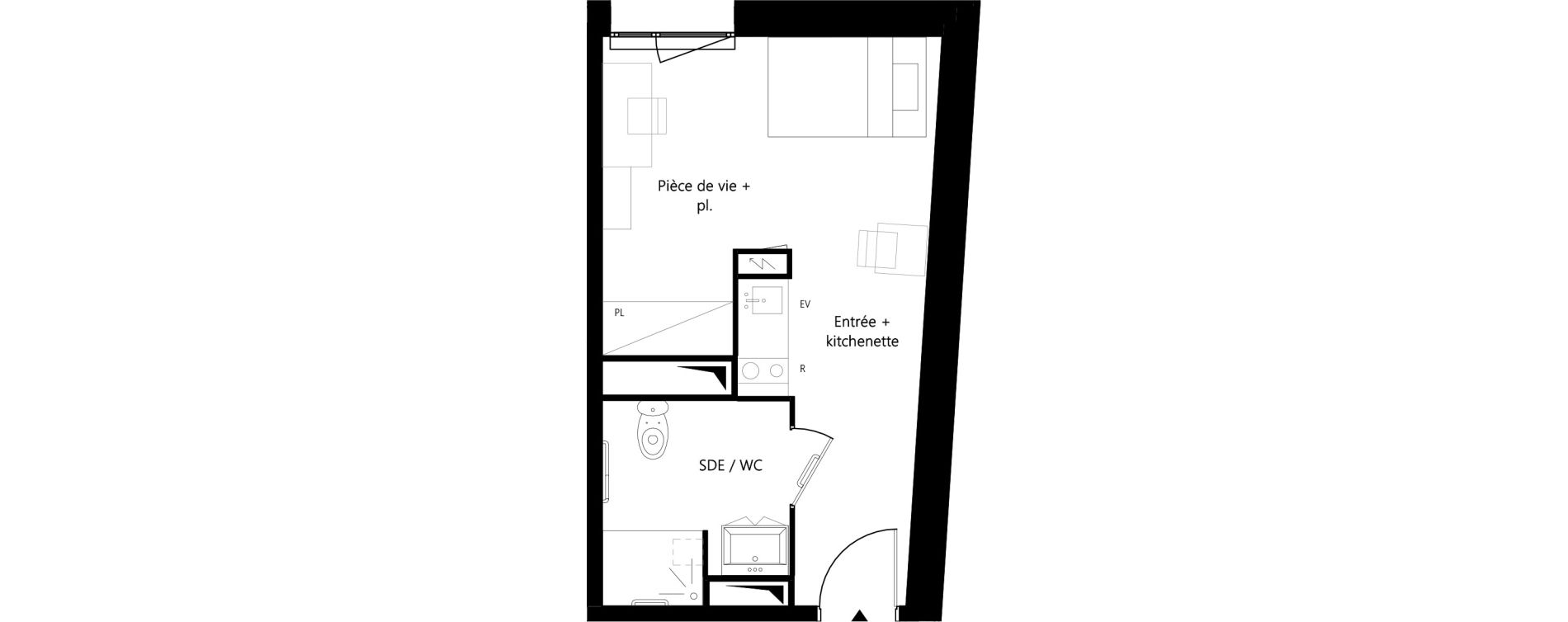 Appartement T1 meubl&eacute; de 24,73 m2 &agrave; Montauban Villebourbon - gare