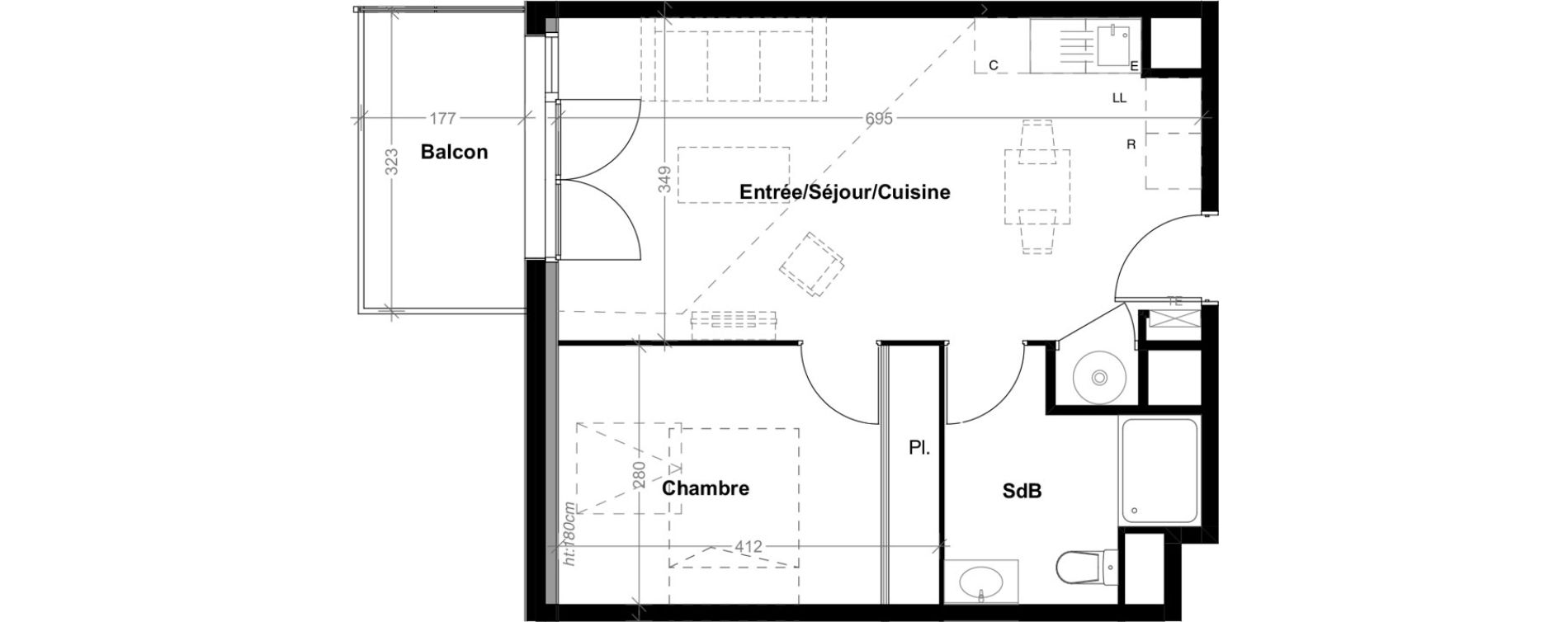 Appartement T2 de 41,55 m2 &agrave; Albi Centre