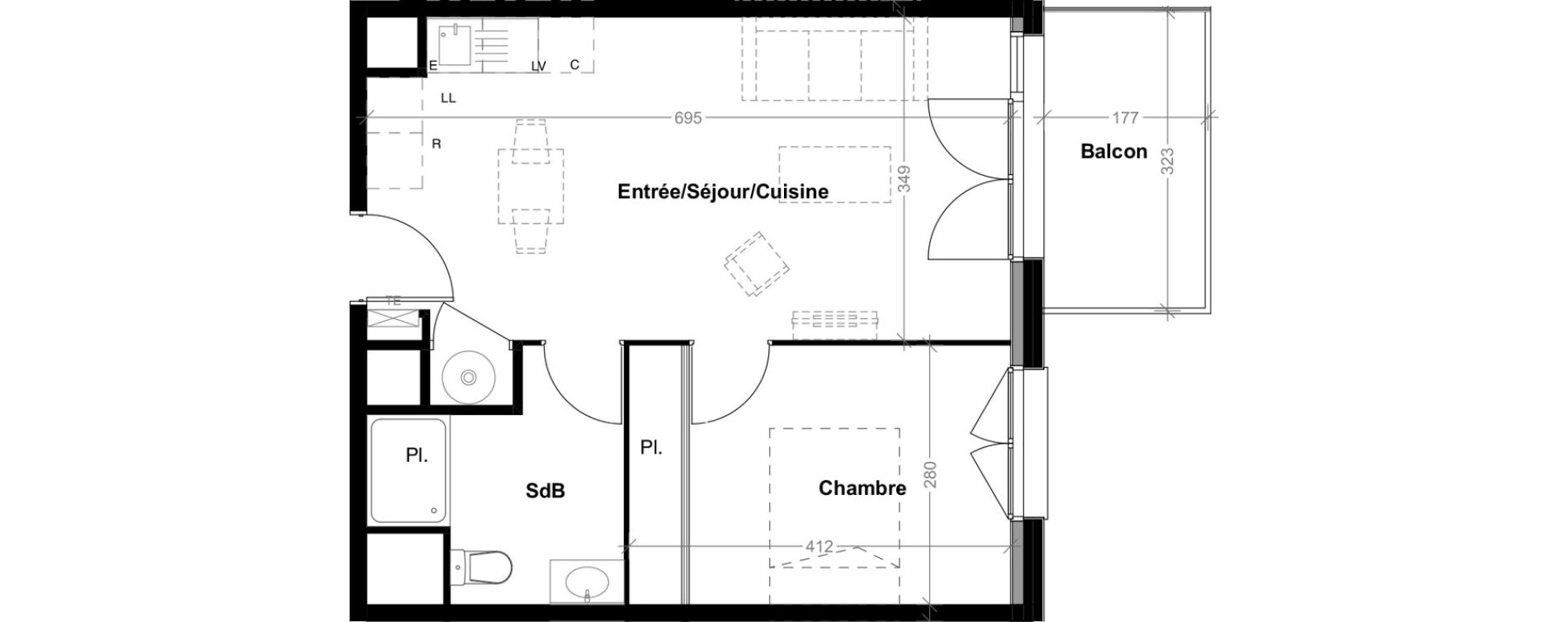 Appartement T2 de 41,55 m2 &agrave; Albi Centre