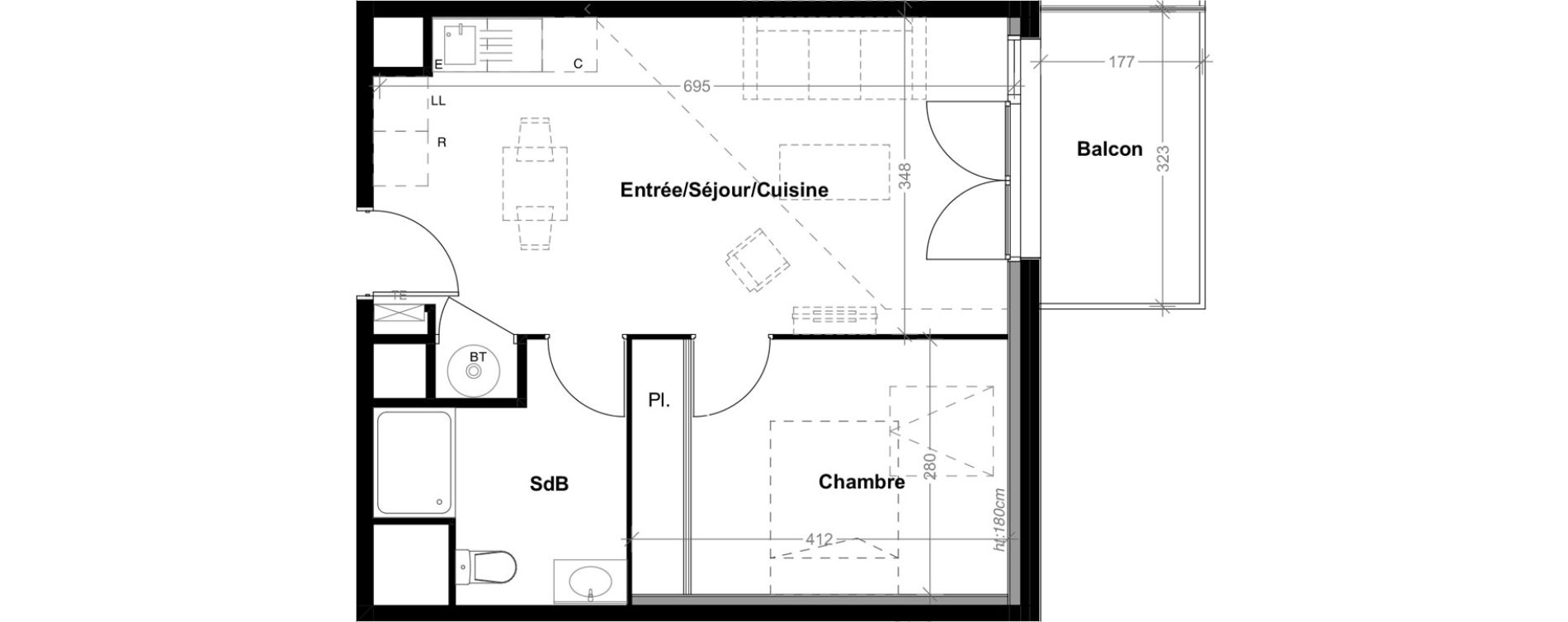 Appartement T2 de 41,70 m2 &agrave; Albi Centre