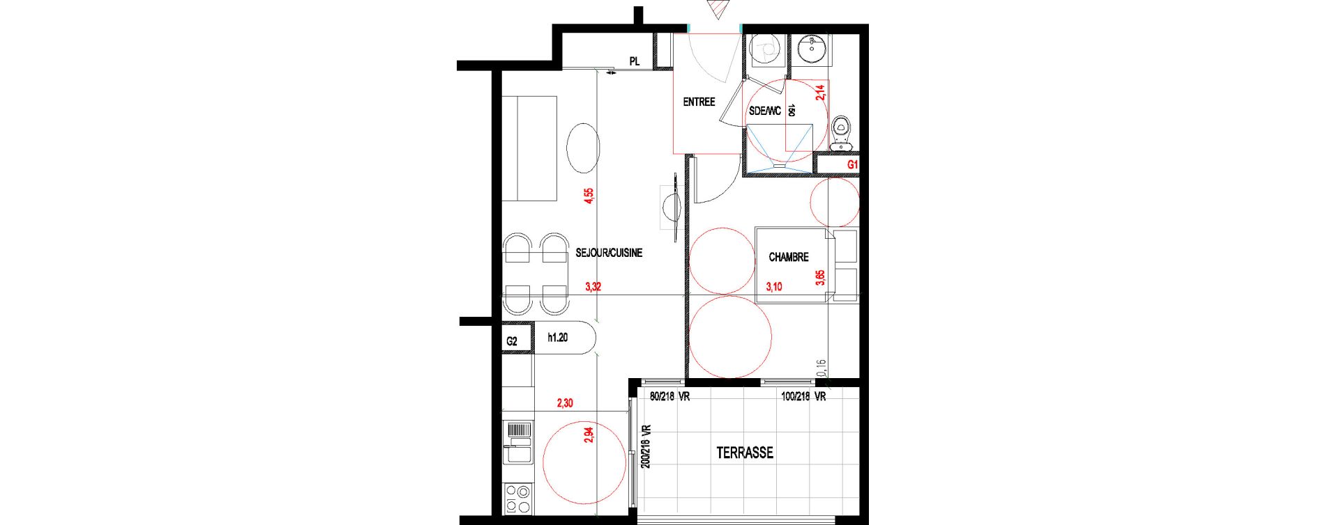 Appartement T2 de 44,14 m2 aux Abymes Dugazon