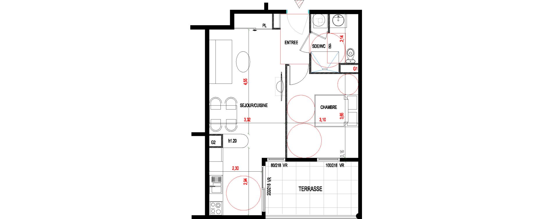 Appartement T2 de 44,14 m2 aux Abymes Dugazon