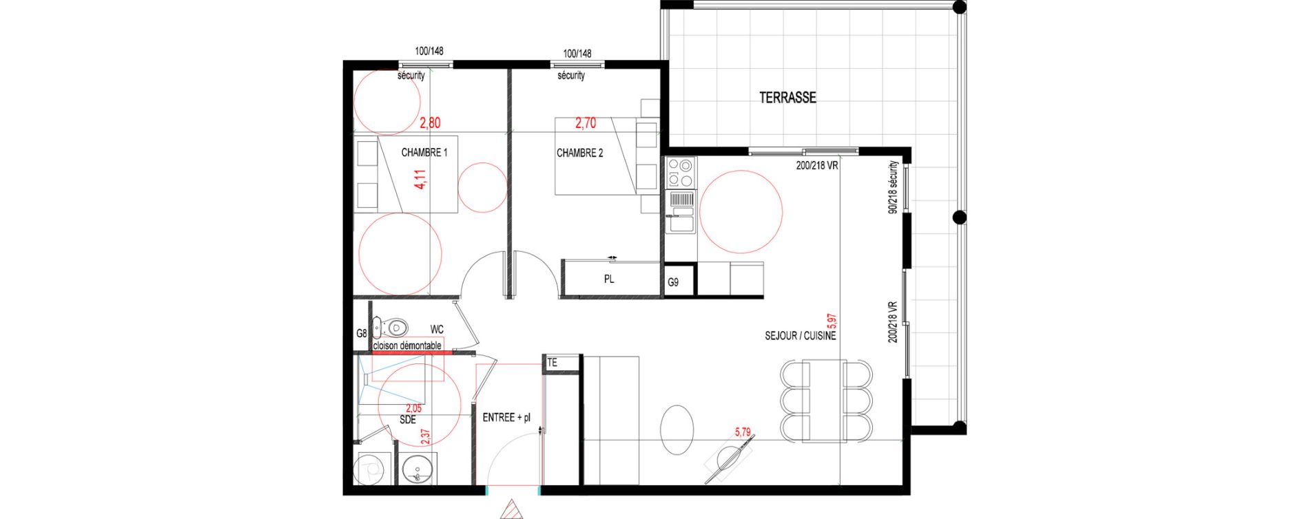 Appartement T3 de 65,45 m2 aux Abymes Dugazon