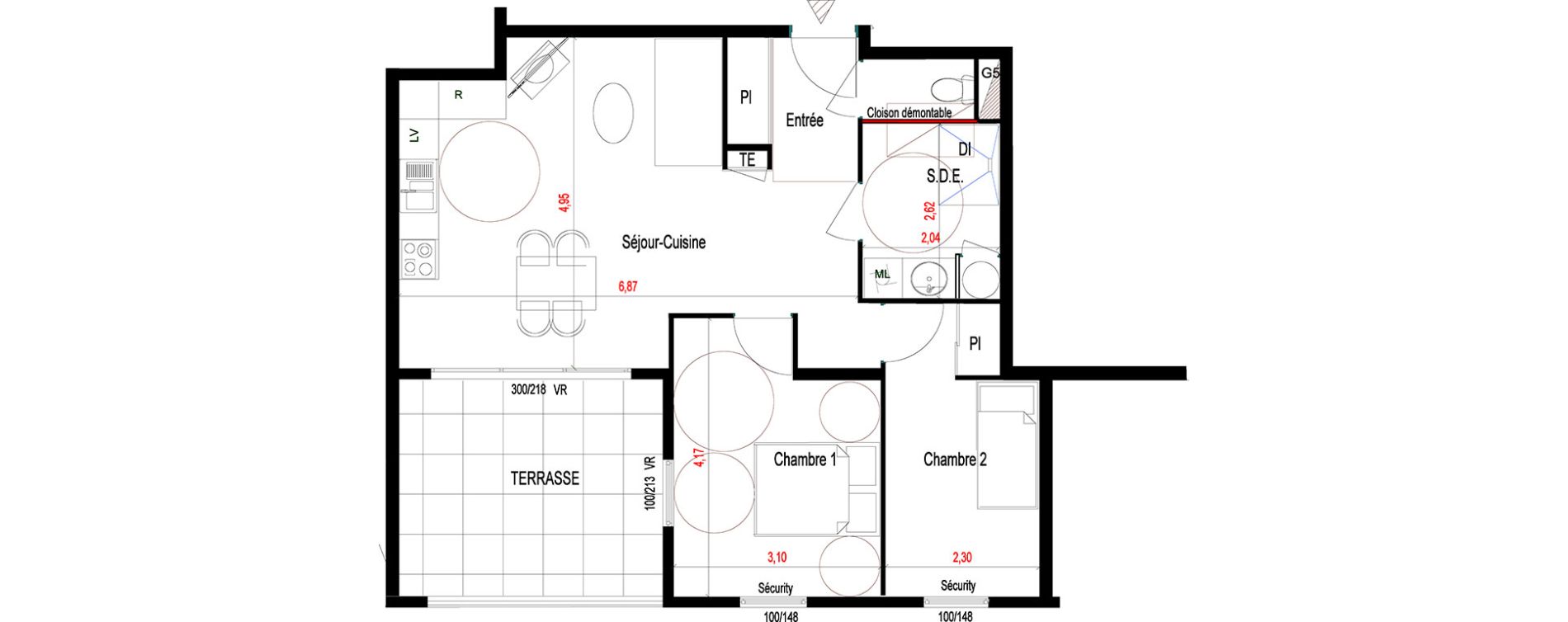Appartement T3 de 59,46 m2 aux Abymes Dugazon
