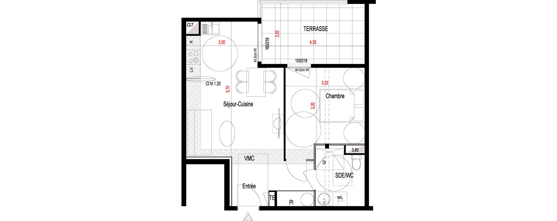 Appartement T2 de 43,91 m2 aux Abymes Dugazon