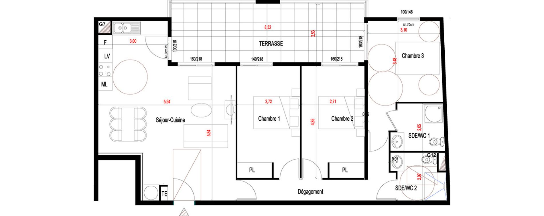 Appartement T4 de 91,04 m2 aux Abymes Dugazon