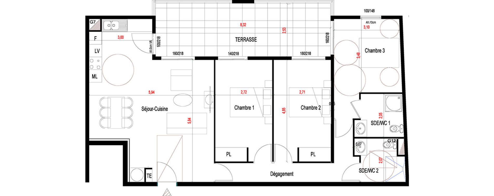 Appartement T4 de 91,04 m2 aux Abymes Dugazon