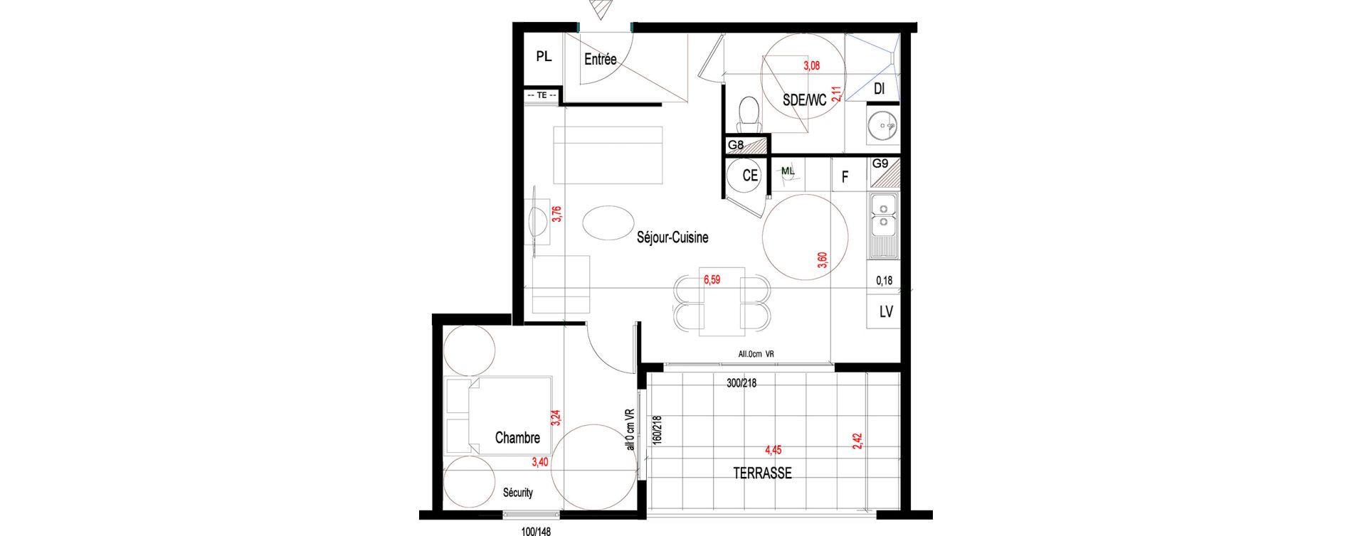 Appartement T2 de 46,56 m2 aux Abymes Dugazon