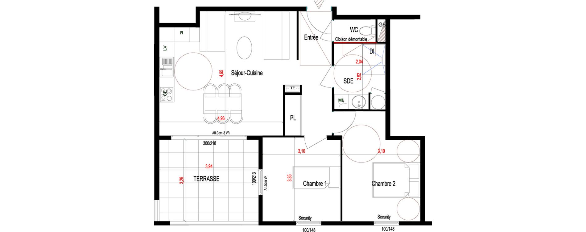 Appartement T3 de 62,18 m2 aux Abymes Dugazon