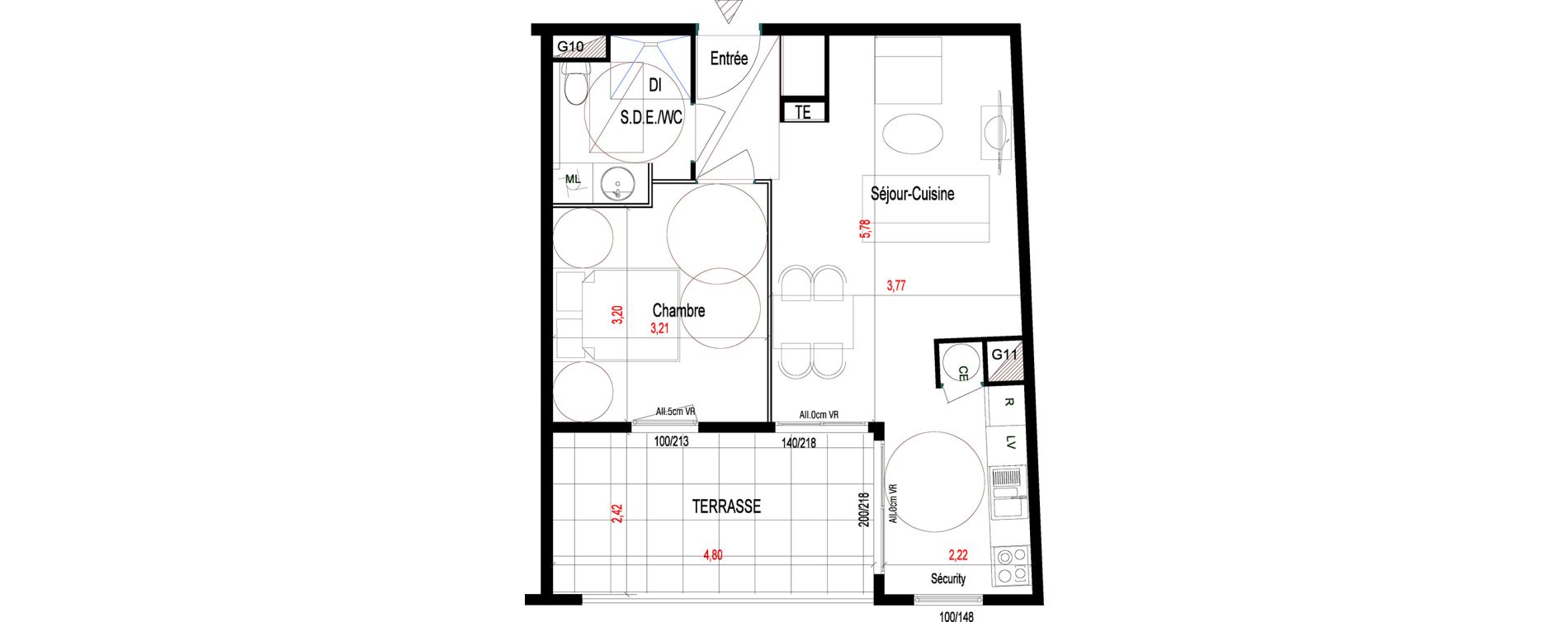 Appartement T2 de 43,90 m2 aux Abymes Dugazon