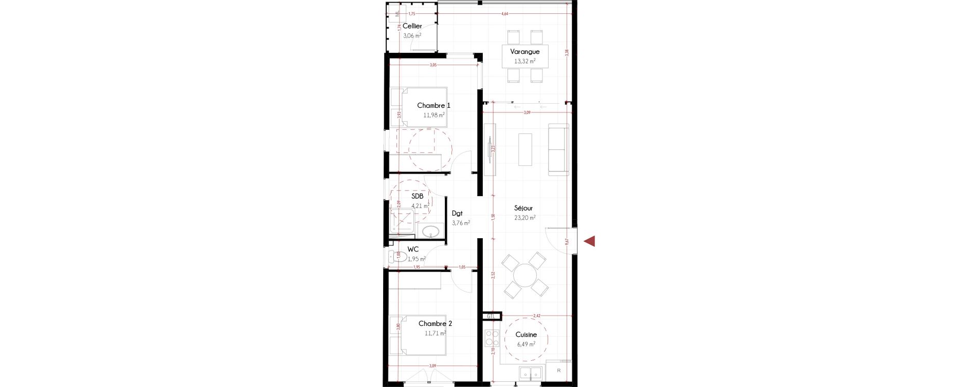 Appartement T3 de 66,36 m2 Cayenne Hibiscus