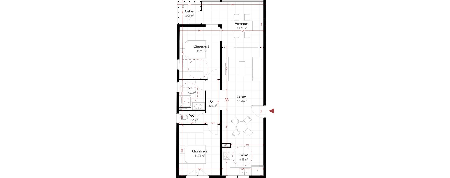 Appartement T3 de 66,07 m2 Cayenne Hibiscus