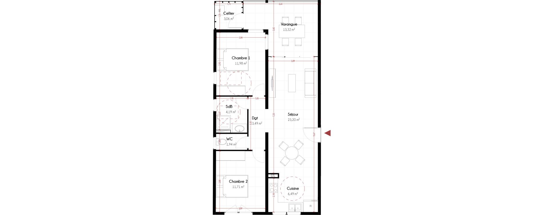 Appartement T3 de 66,06 m2 Cayenne Hibiscus