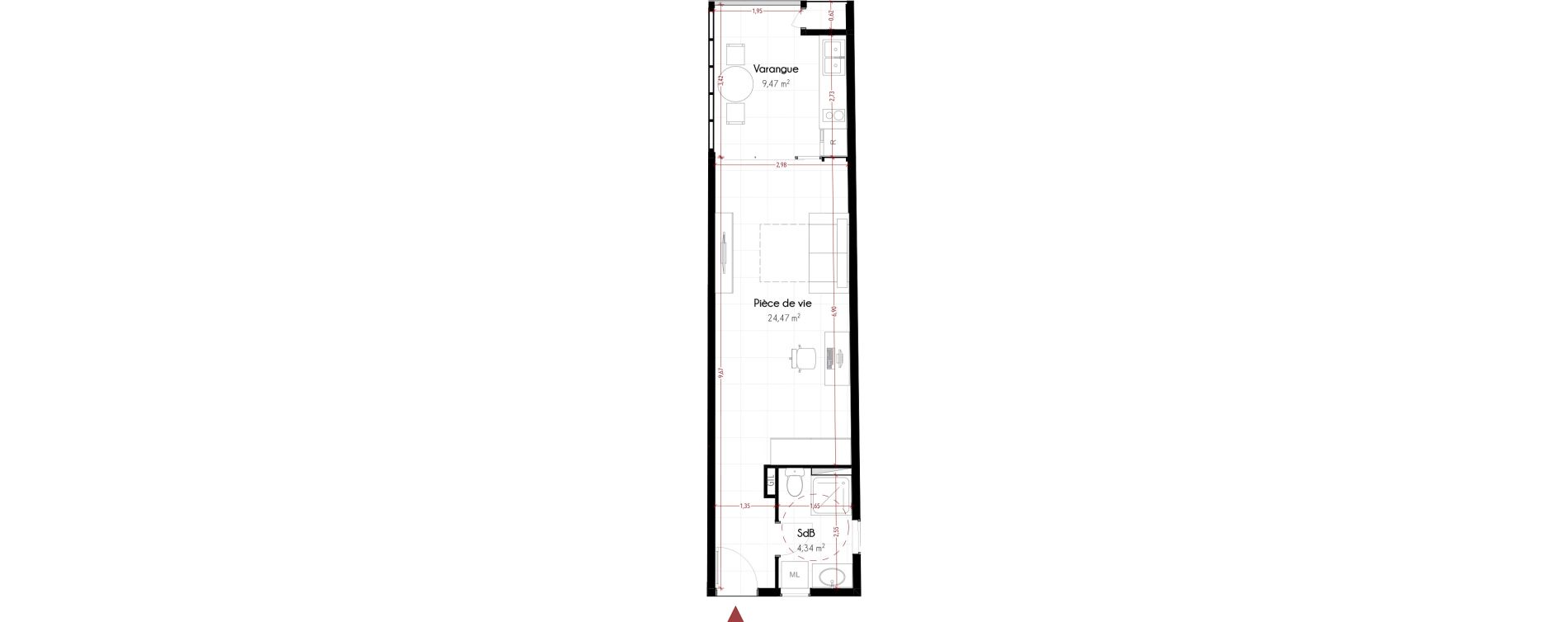 Appartement T1 de 28,81 m2 Cayenne Hibiscus