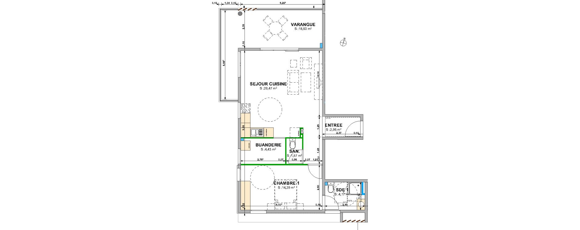 Appartement T2 bis de 56,89 m2 Cayenne Centre