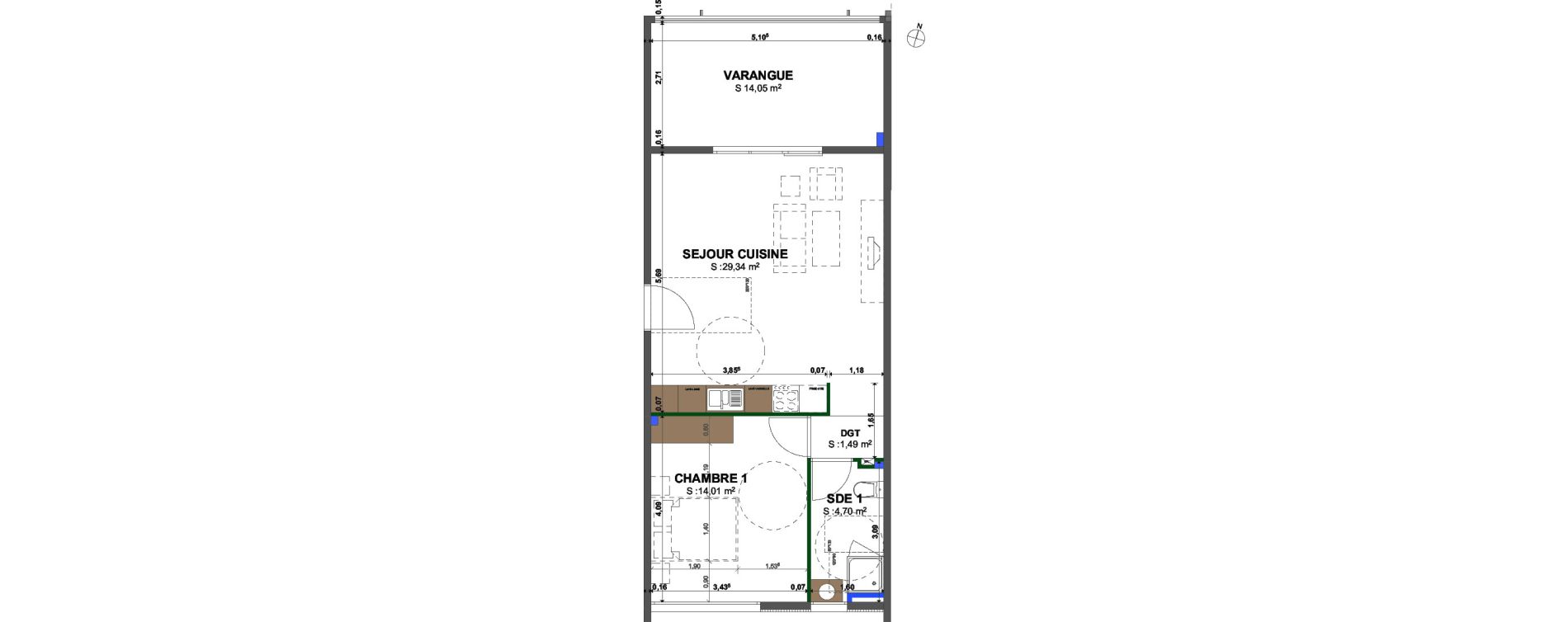 Appartement T2 bis de 49,54 m2 Cayenne Centre