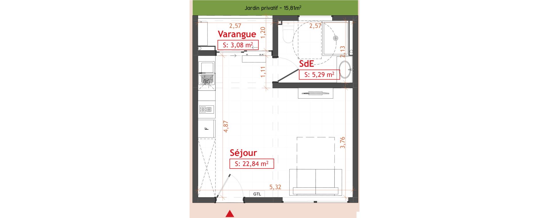 Appartement T1 de 28,13 m2 Cayenne Hibiscus