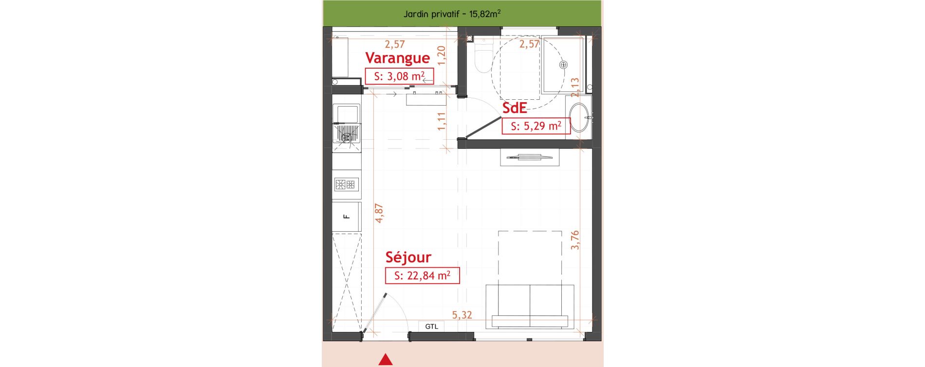 Appartement T1 de 28,13 m2 Cayenne Hibiscus