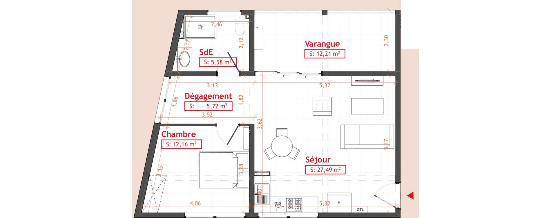 Appartement T2 de 50,95 m2 Cayenne Hibiscus