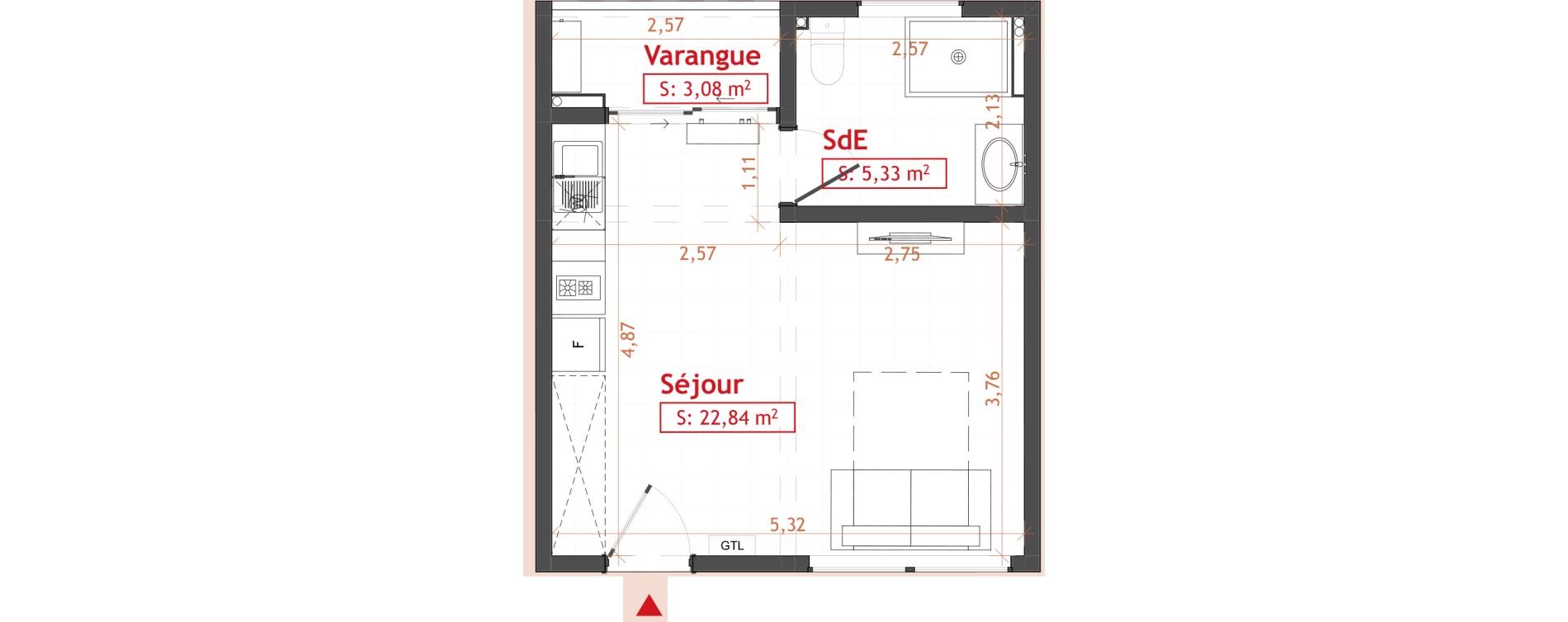 Appartement T1 de 28,17 m2 Cayenne Hibiscus