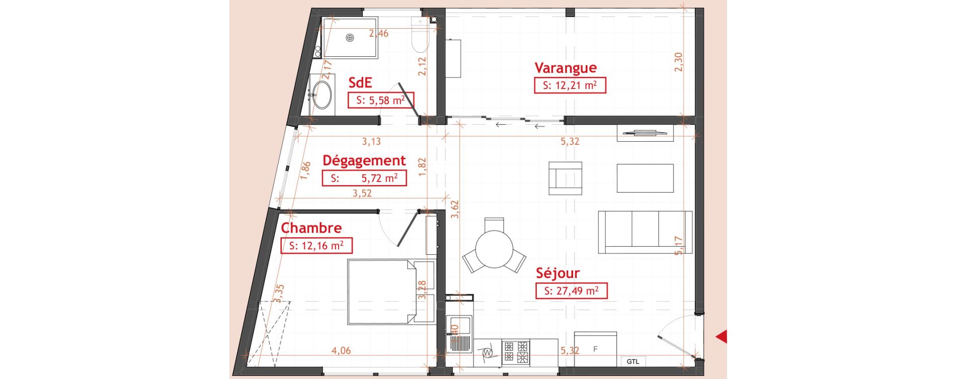 Appartement T2 de 50,95 m2 Cayenne Hibiscus