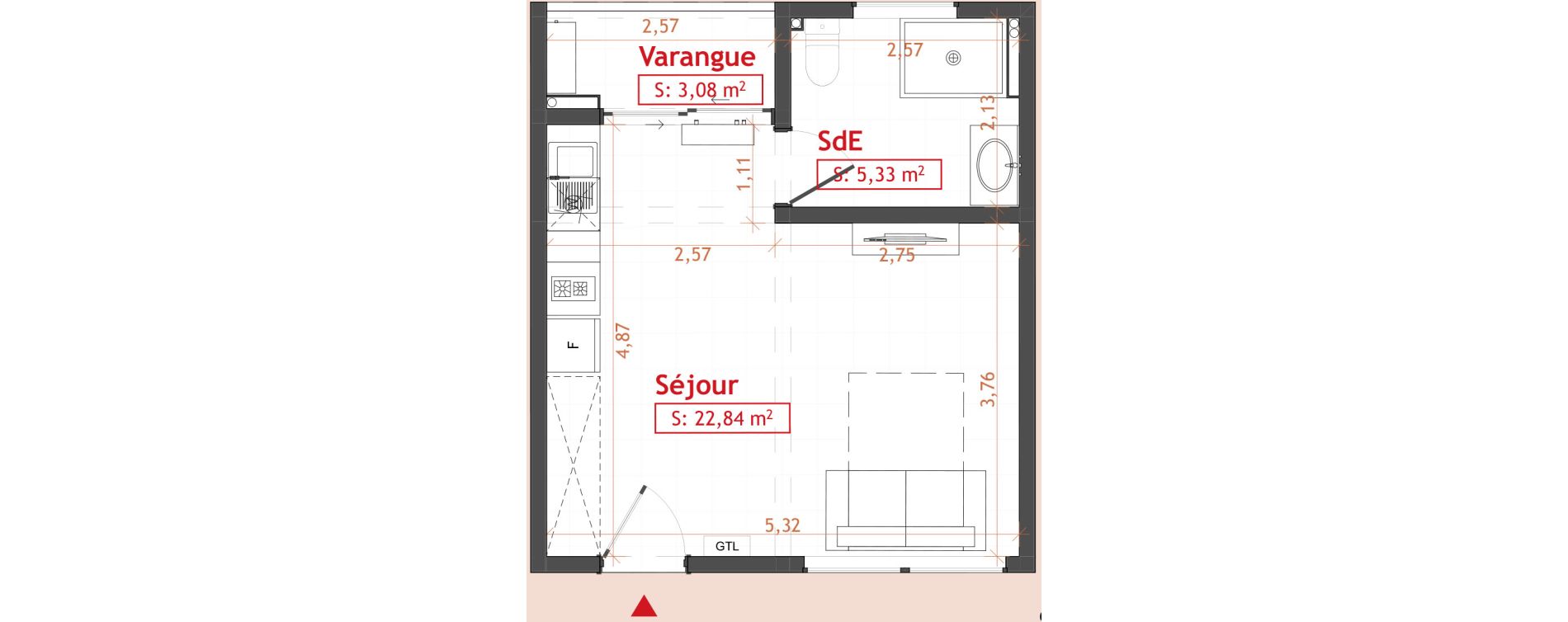 Appartement T1 de 28,17 m2 Cayenne Hibiscus