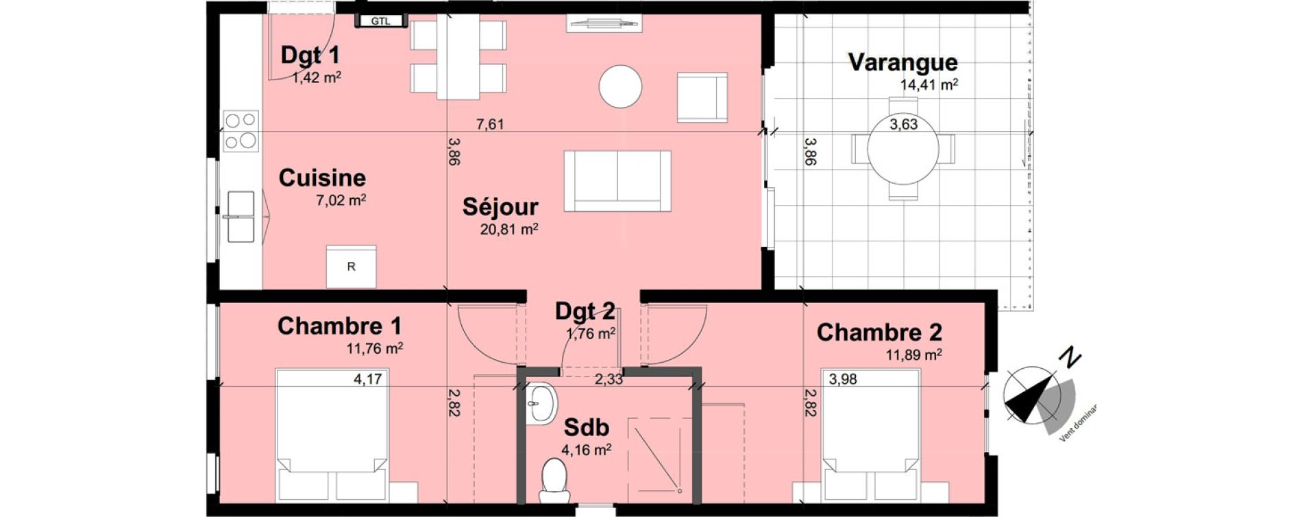 Appartement T3 de 58,82 m2 Remire-Montjoly Centre