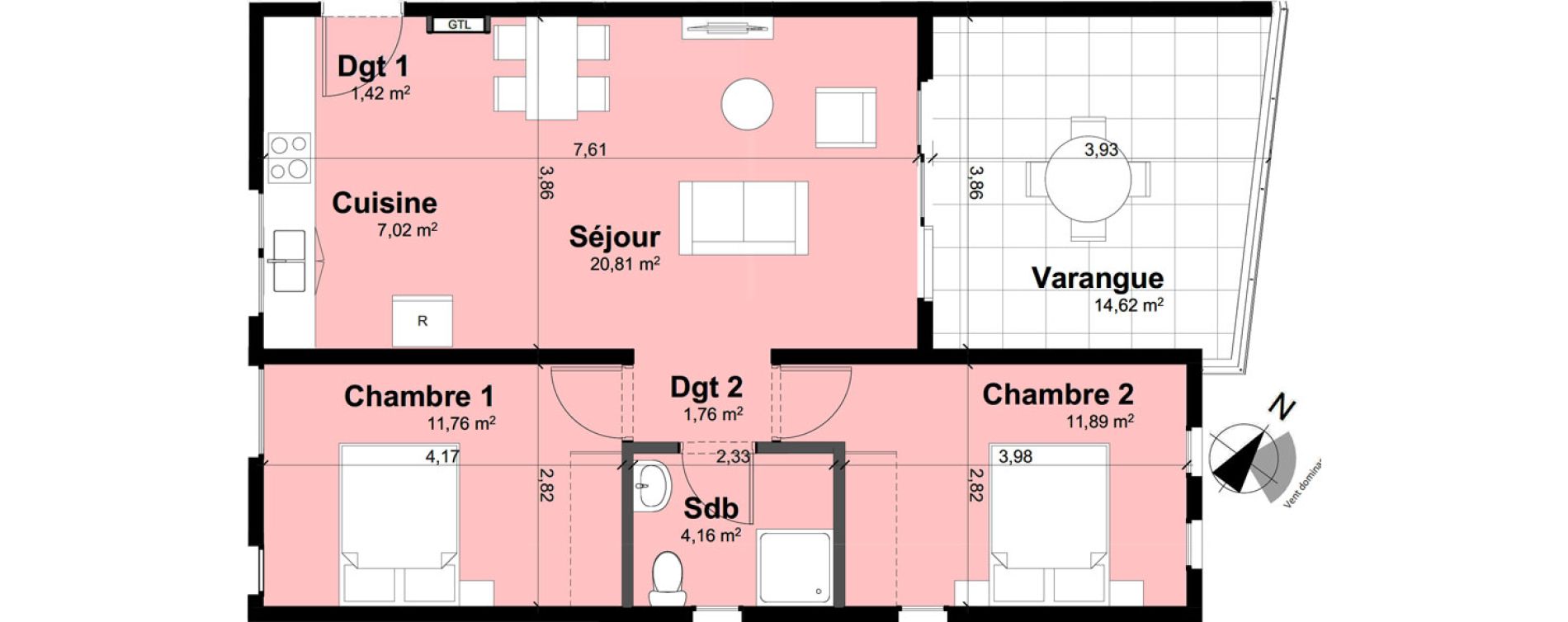 Appartement T3 de 58,82 m2 Remire-Montjoly Centre