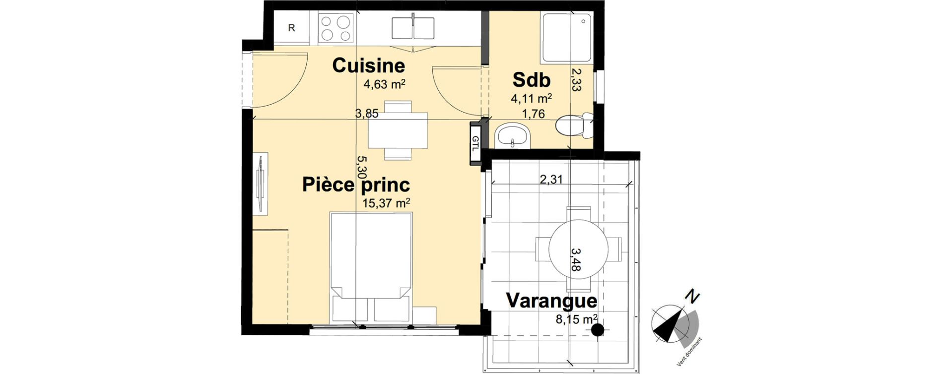 Appartement T1 de 24,11 m2 Remire-Montjoly Centre