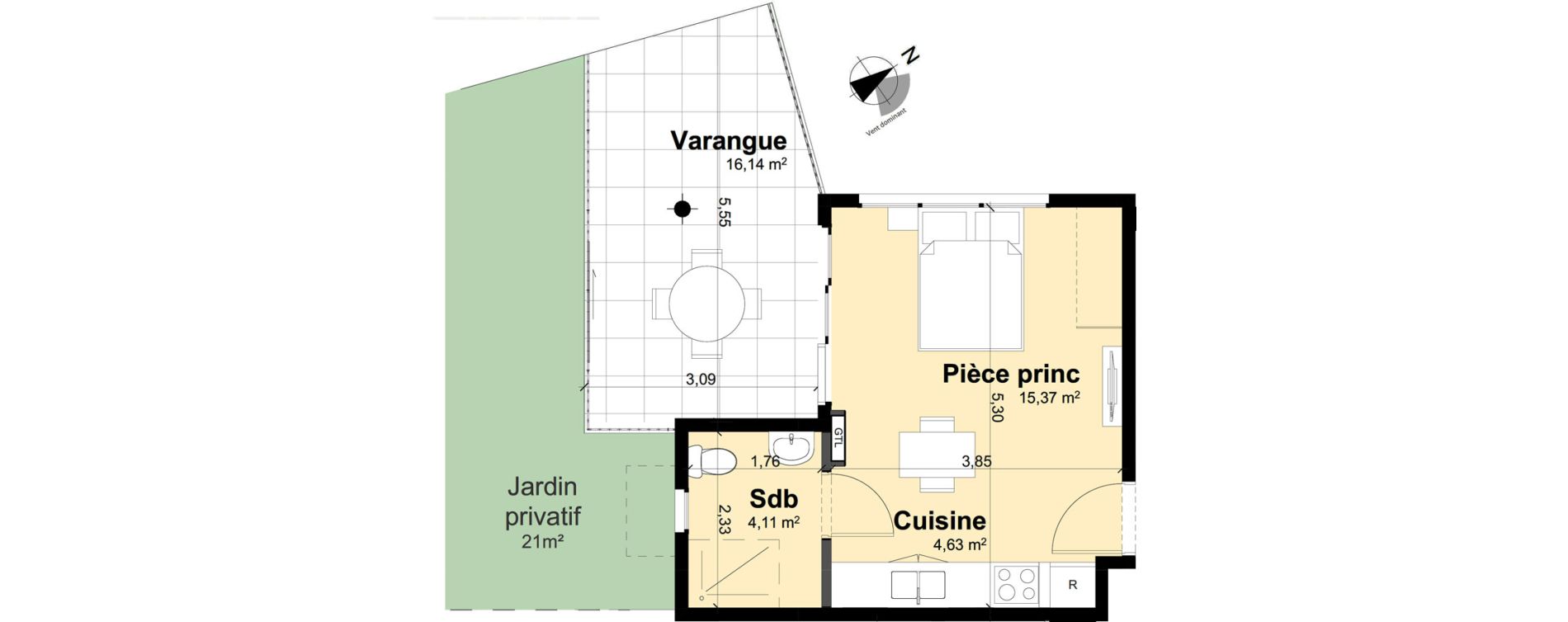 Appartement T1 de 24,11 m2 Remire-Montjoly Centre