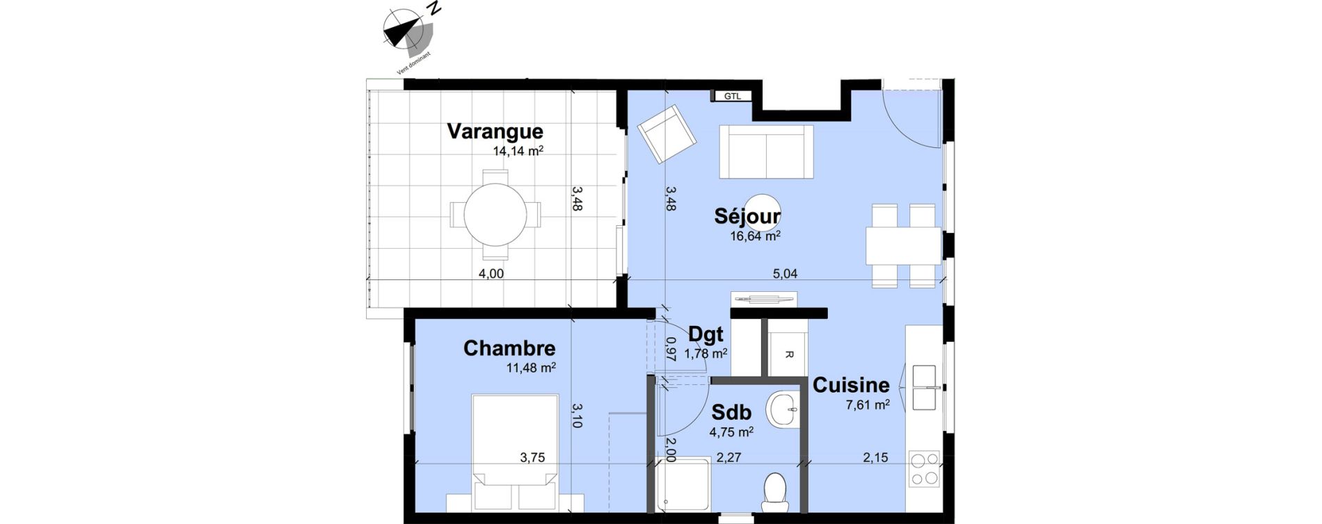 Appartement T2 de 42,26 m2 Remire-Montjoly Centre