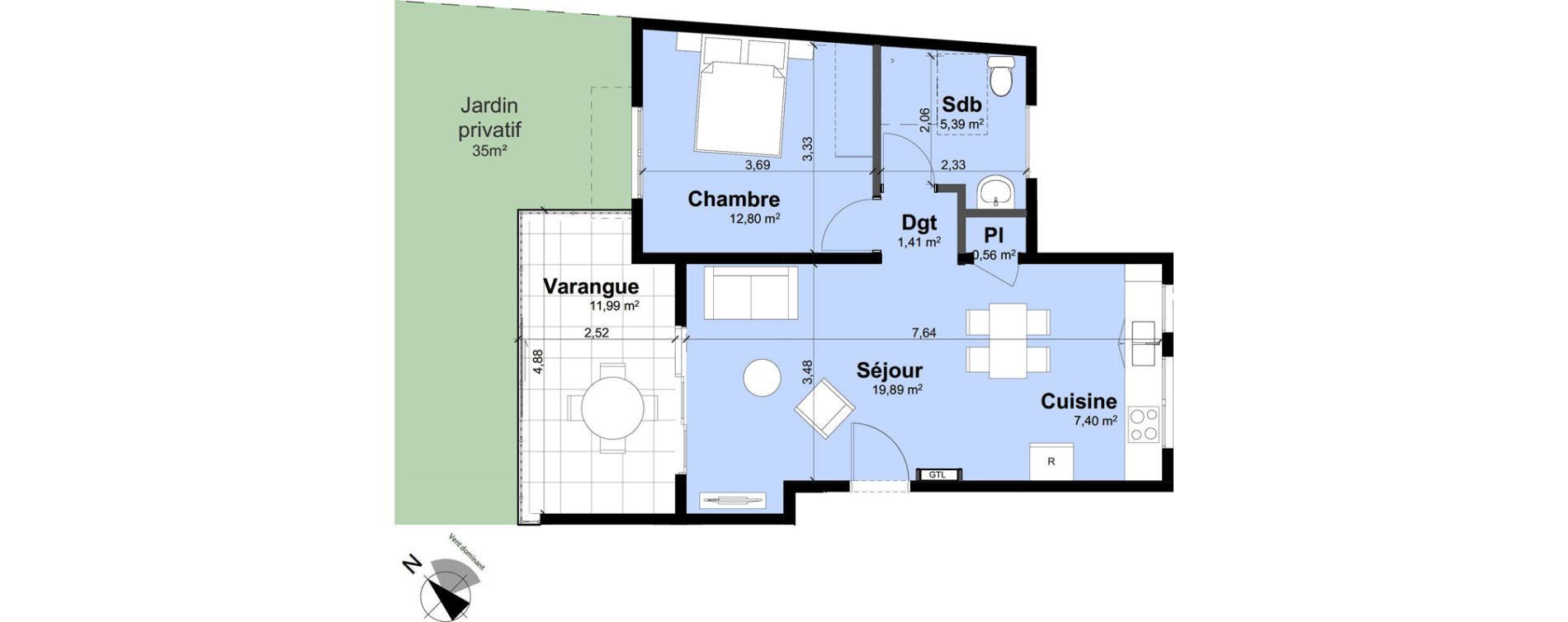 Appartement T2 de 47,45 m2 Remire-Montjoly Centre