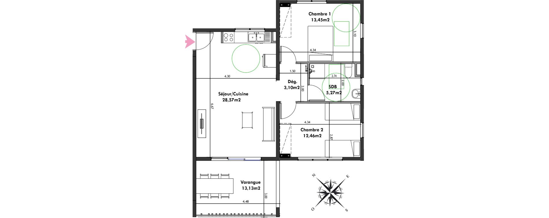 Appartement T3 de 62,85 m2 Remire-Montjoly Centre