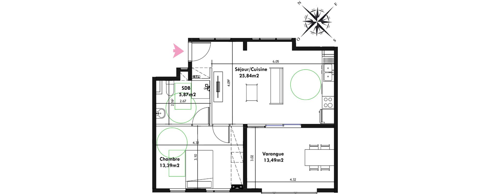 Appartement T2 de 44,99 m2 Remire-Montjoly Centre