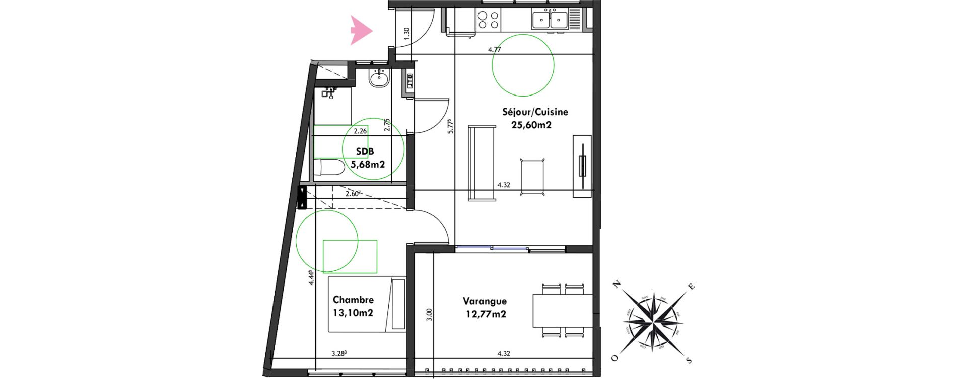 Appartement T2 de 44,38 m2 Remire-Montjoly Centre