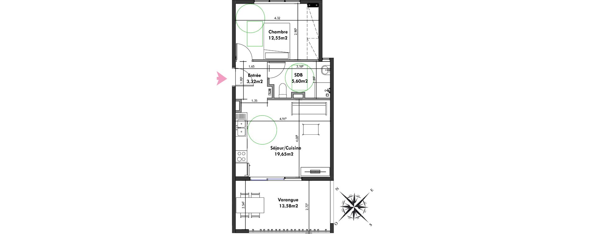 Appartement T2 de 41,12 m2 Remire-Montjoly Centre