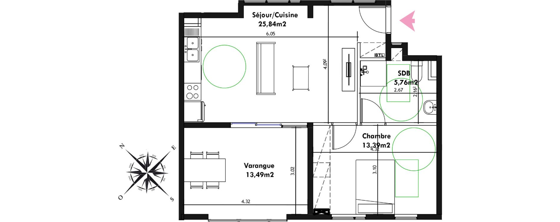 Appartement T2 de 44,90 m2 Remire-Montjoly Centre