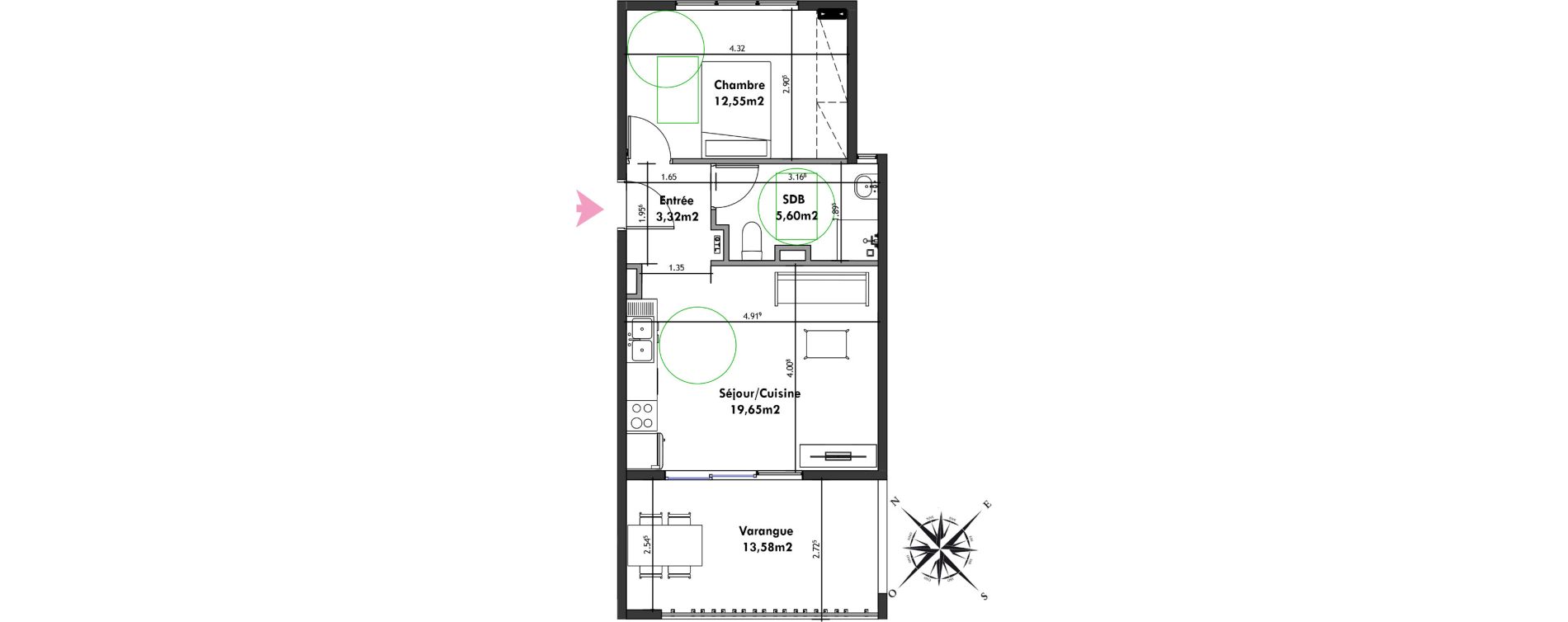 Appartement T2 de 41,12 m2 Remire-Montjoly Centre