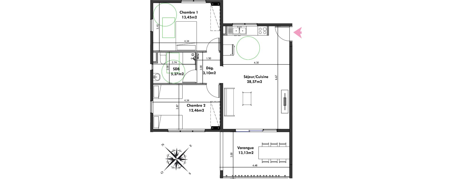Appartement T3 de 62,85 m2 Remire-Montjoly Centre