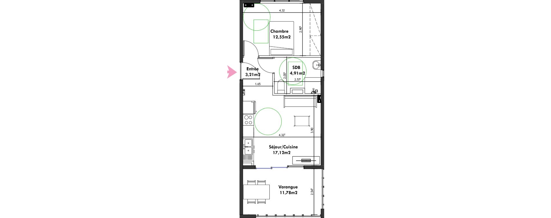 Appartement T2 de 37,79 m2 Remire-Montjoly Centre