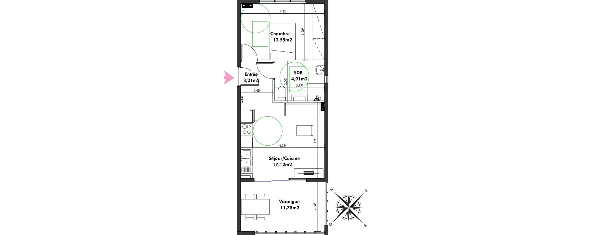 Appartement T2 de 37,79 m2 Remire-Montjoly Centre