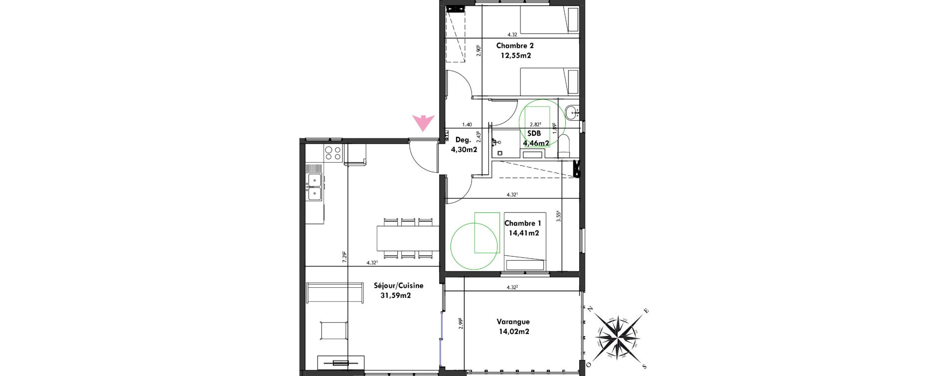 Appartement T3 de 67,31 m2 Remire-Montjoly Centre