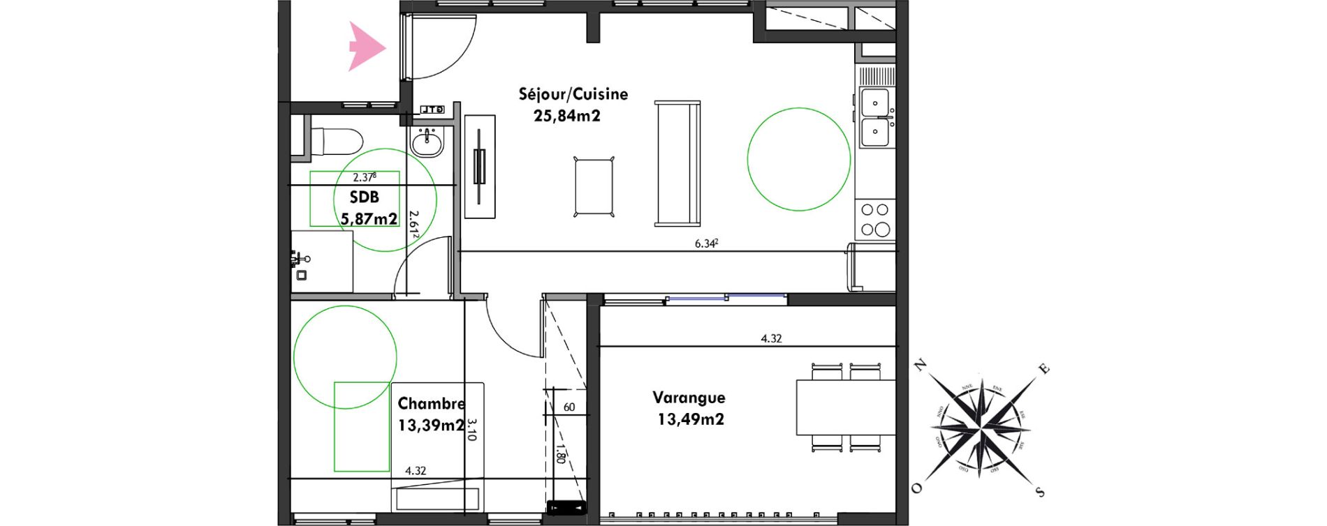 Appartement T2 de 45,10 m2 Remire-Montjoly Centre