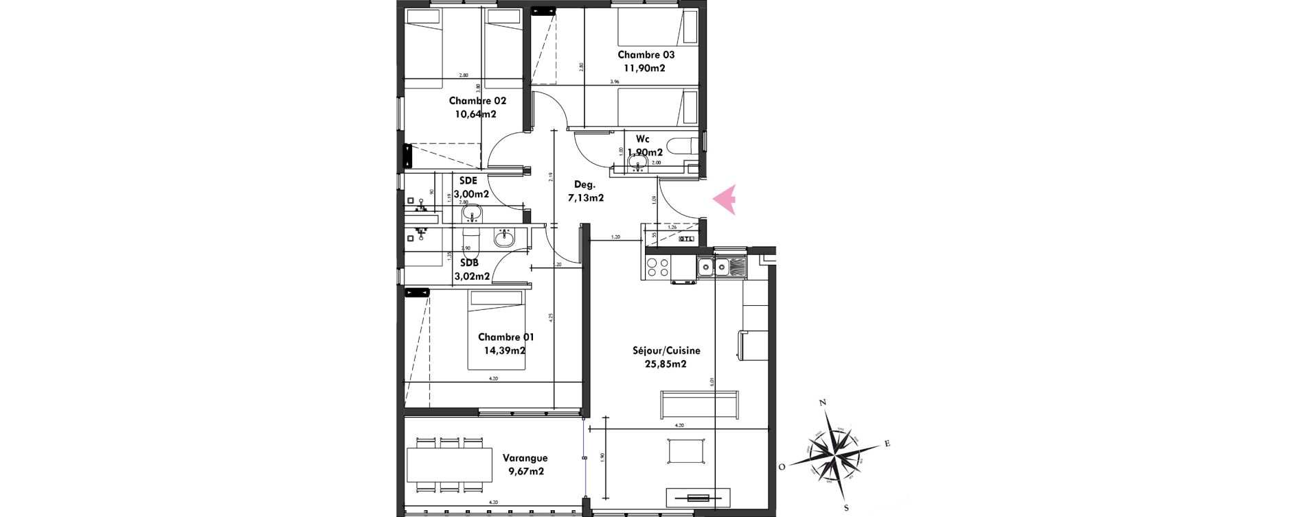 Appartement T4 de 77,02 m2 Remire-Montjoly Centre