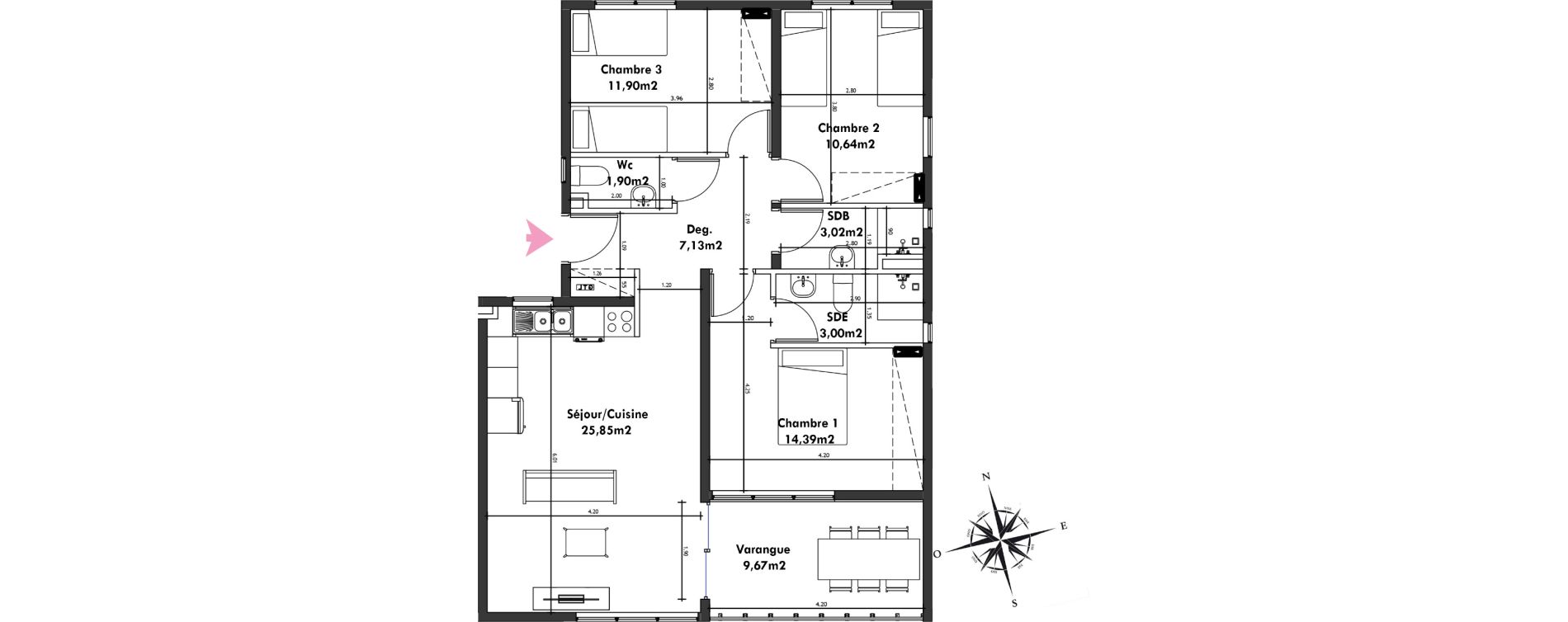 Appartement T4 de 77,02 m2 Remire-Montjoly Centre