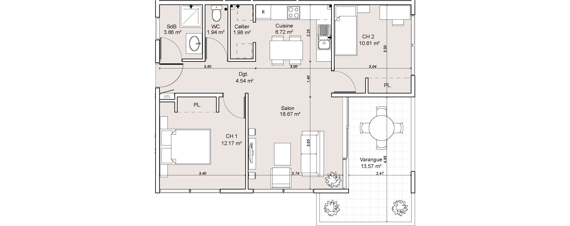 Appartement T3 de 60,29 m2 Remire-Montjoly Georges othily