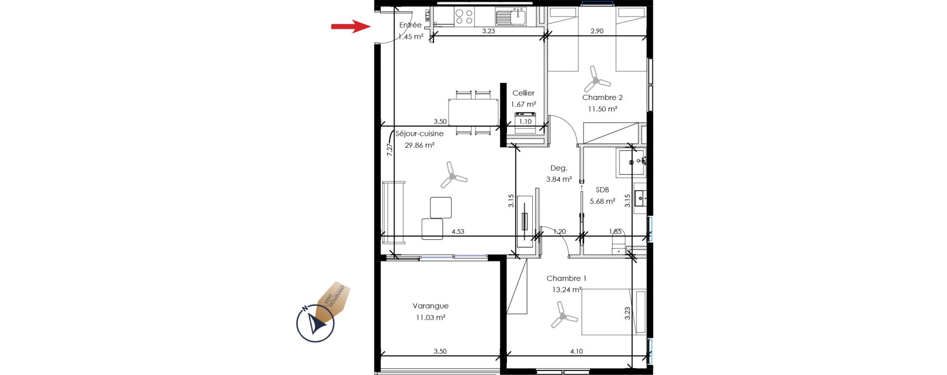 Appartement T3 de 67,24 m2 Remire-Montjoly Centre